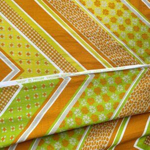 Chevron & Mixed Print Vintage Fabric Green Orange Yellow